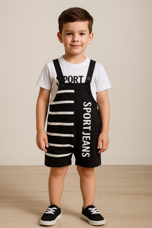 Baby Boys Striped T-Shirt and Short Dungaree Set - Wish Karo - photo 1