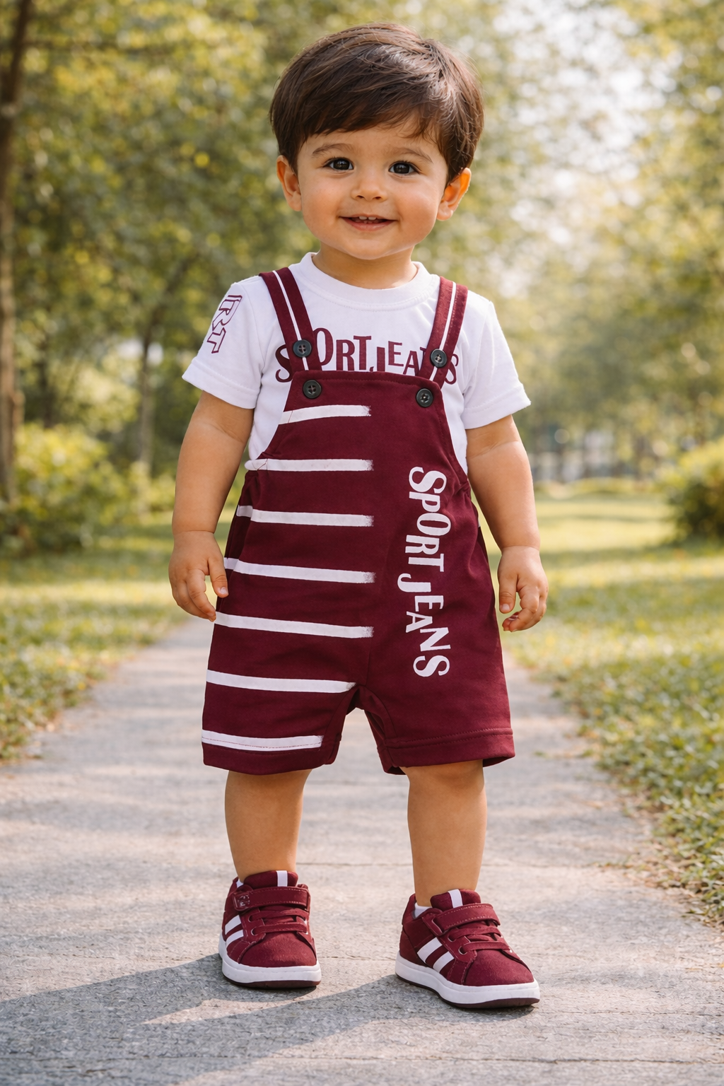 Baby Boys Striped T-Shirt and Short Dungaree Set btp738mrn