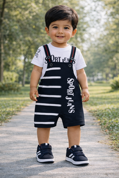 Baby Boys Striped T-Shirt and Short Dungaree Set btp738mrn