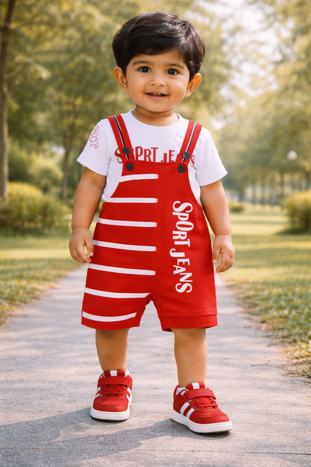 Baby Boys Striped T-Shirt and Short Dungaree Set btp738mrn
