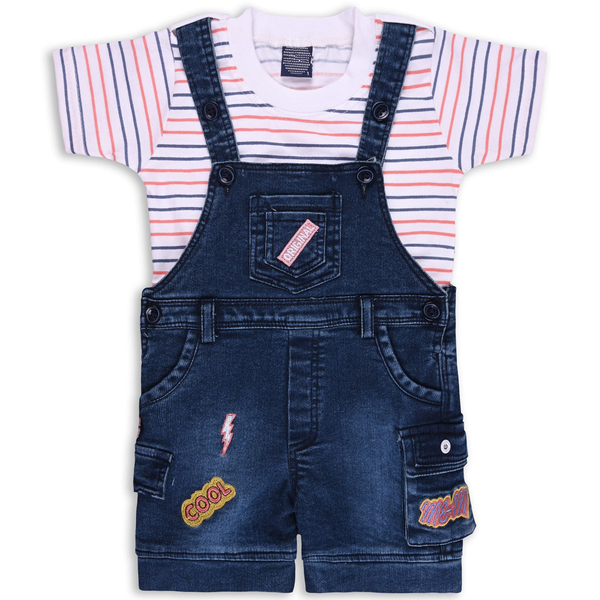 Baby Boys Striped T-Shirt and Shorts Dungaree Set - Wish Karo - photo 2
