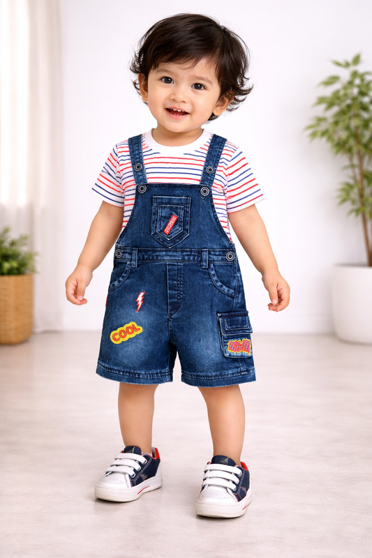Baby Boys Striped T-Shirt and Shorts Dungaree Set