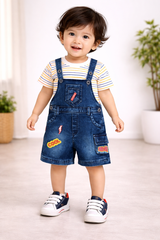 Baby Boys Striped T-Shirt and Shorts Dungaree Set