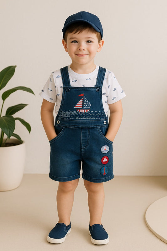 Baby Boys Printed T-Shirt and Shorts Dungaree Set - Wish Karo - photo 1