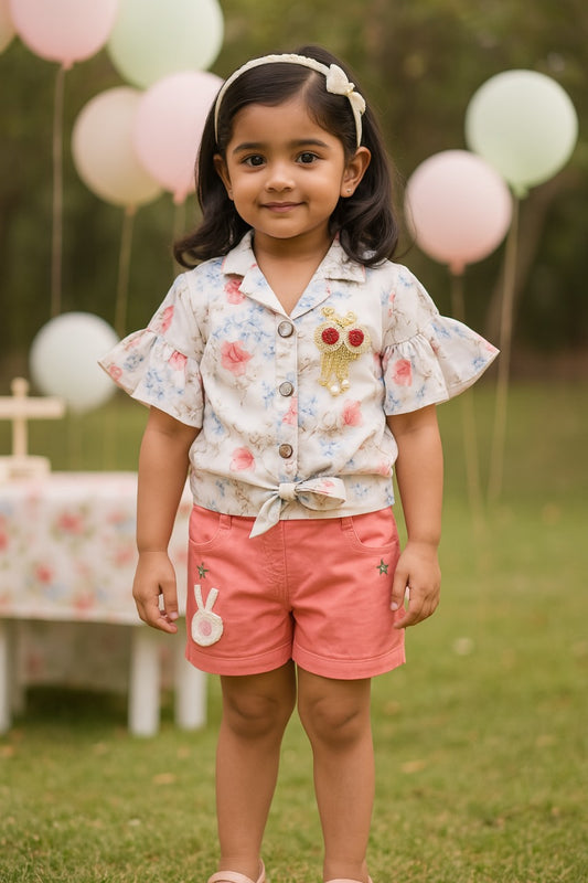 Girls Floral Print Top and Shorts Clothing Set