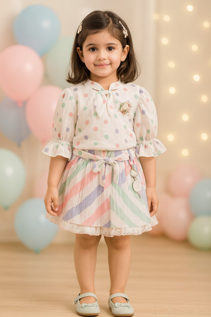 Girls Polka Print Top and Skirt Clothing Set btp776