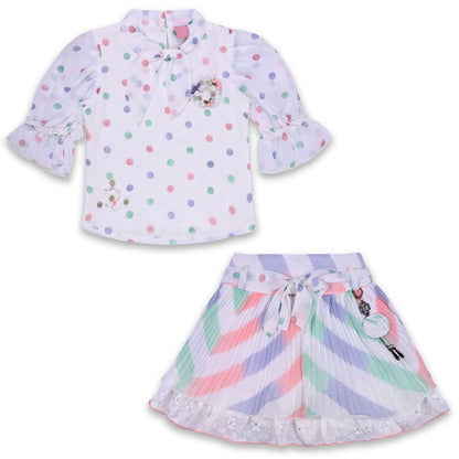 Girls Polka Print Top and Skirt Clothing Set btp776