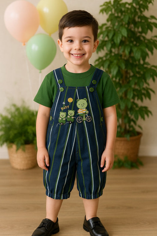 Baby Boys Striped T-Shirt and Shorts Dungaree Set - Wish Karo - photo 1