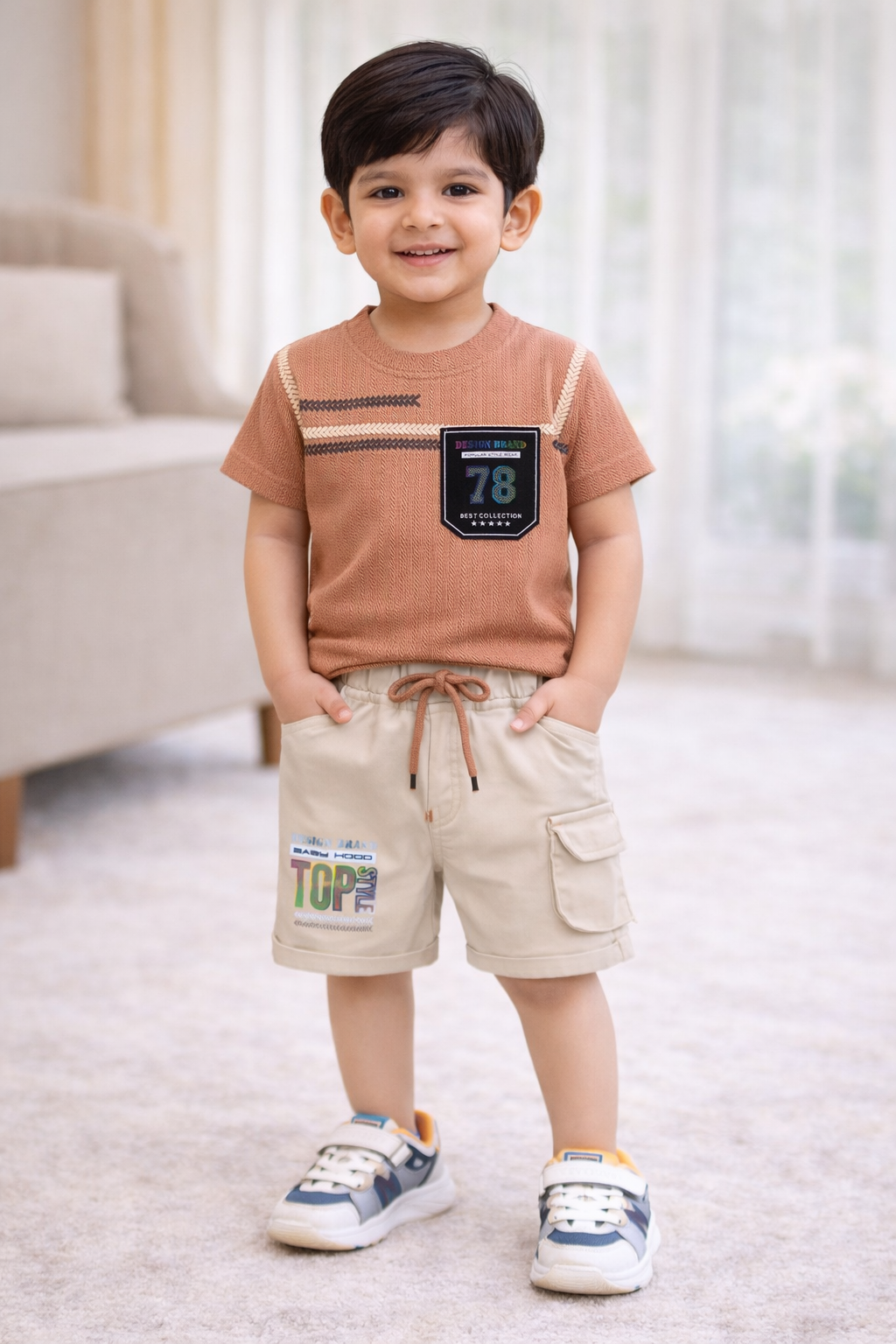 Boys Printed Cotton T-shirt and Shorts Casual Set btp840