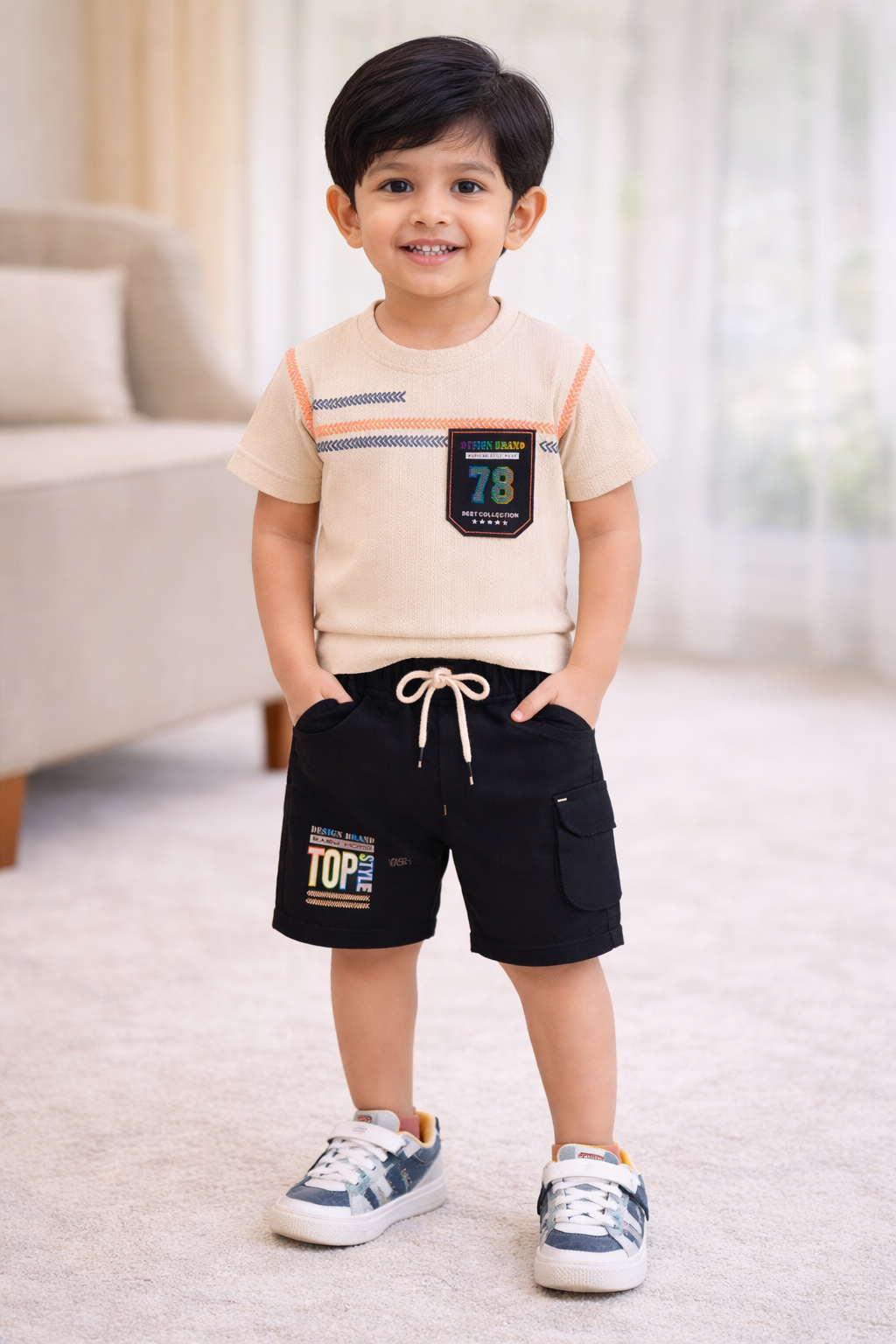 Boys Printed Cotton T-shirt and Shorts Casual Set btp840
