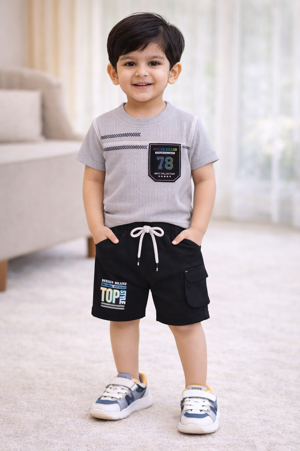 Boys Printed Cotton T-shirt and Shorts Casual Set btp840