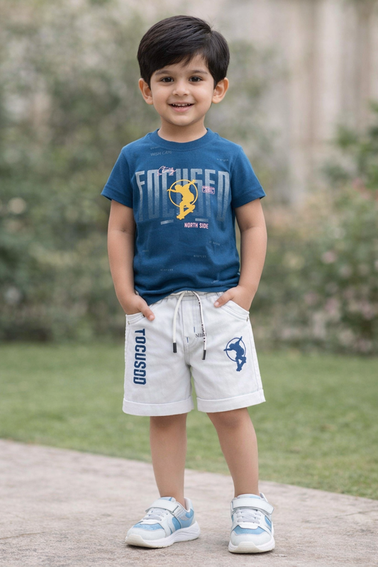 Boys Printed Cotton T-shirt and Shorts Casual Set