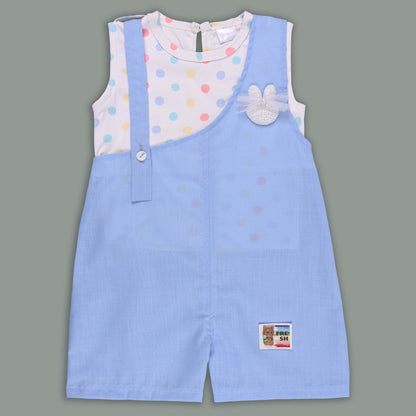 Girls Pastel Polka Cotton Tank Top with One-Shoulder Dungaree btp856