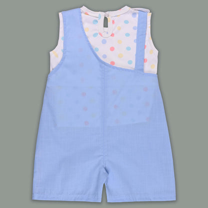 Girls Pastel Polka Cotton Tank Top with One-Shoulder Dungaree btp856