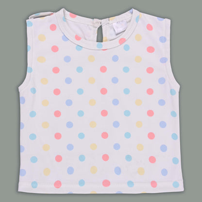 Girls Pastel Polka Cotton Tank Top with One-Shoulder Dungaree btp856