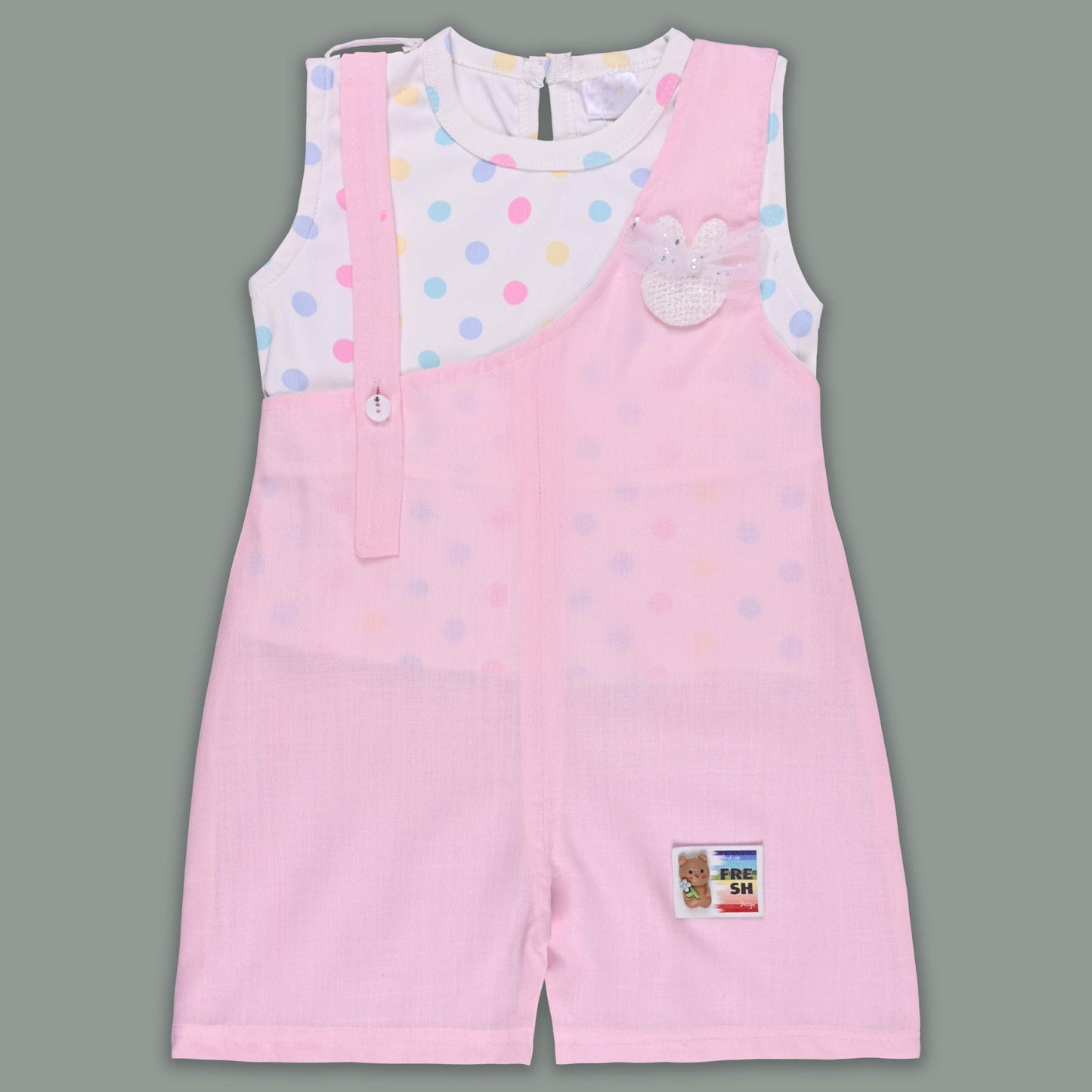 Girls Pastel Polka Cotton Tank Top with One-Shoulder Dungaree btp856