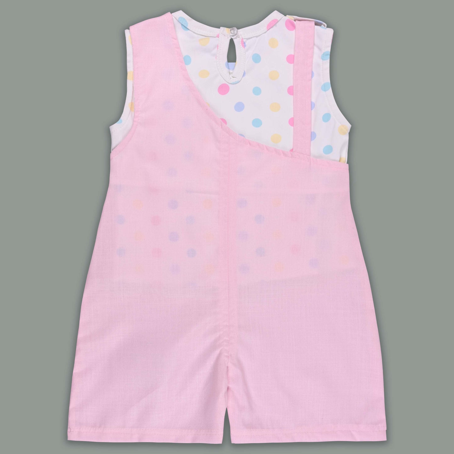 Girls Pastel Polka Cotton Tank Top with One-Shoulder Dungaree btp856