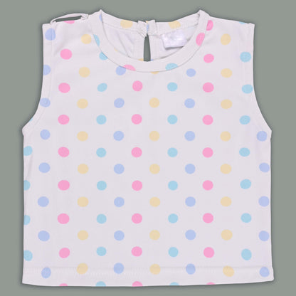 Girls Pastel Polka Cotton Tank Top with One-Shoulder Dungaree btp856