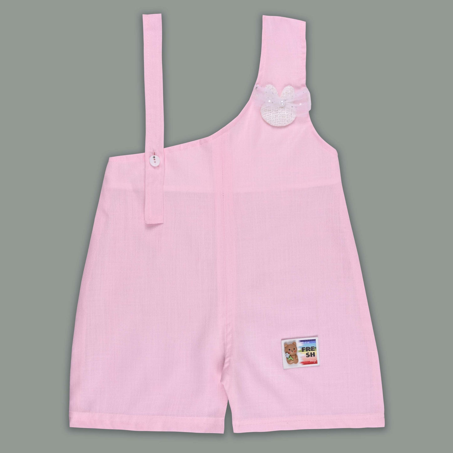 Girls Pastel Polka Cotton Tank Top with One-Shoulder Dungaree btp856