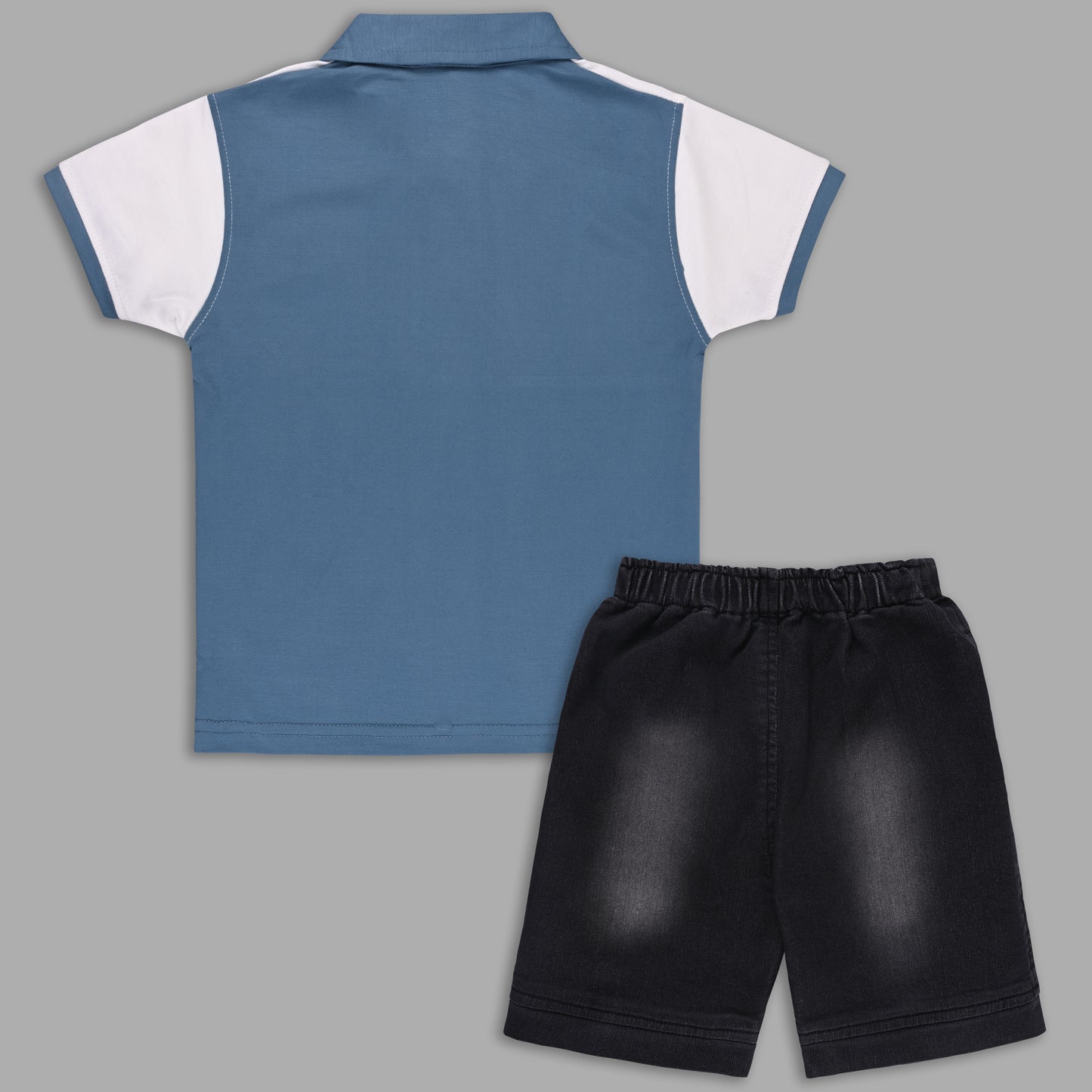 Boys Colorblock Cotton Polo T-shirt with Denim Shorts btp860