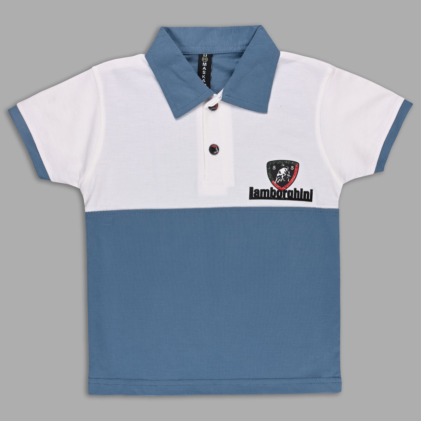 Boys Colorblock Cotton Polo T-shirt with Denim Shorts btp860