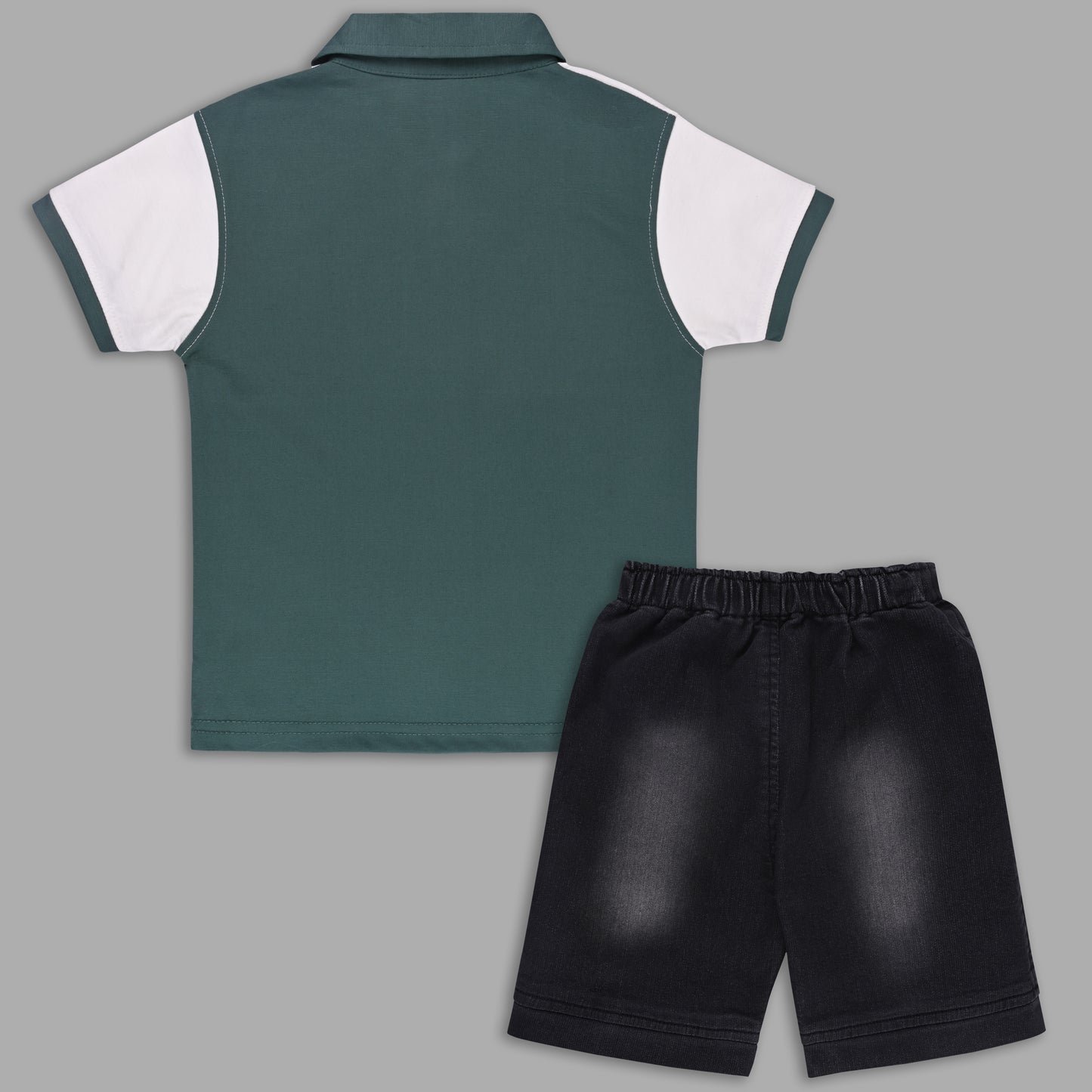 Boys Colorblock Cotton Polo T-shirt with Denim Shorts btp860