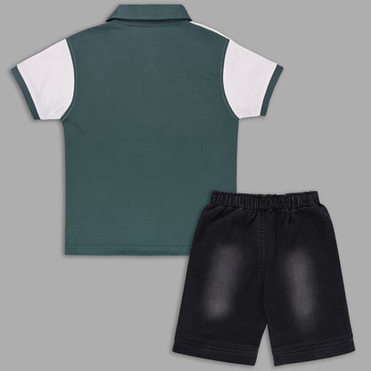 Boys Colorblock Cotton Polo T-shirt with Denim Shorts btp860
