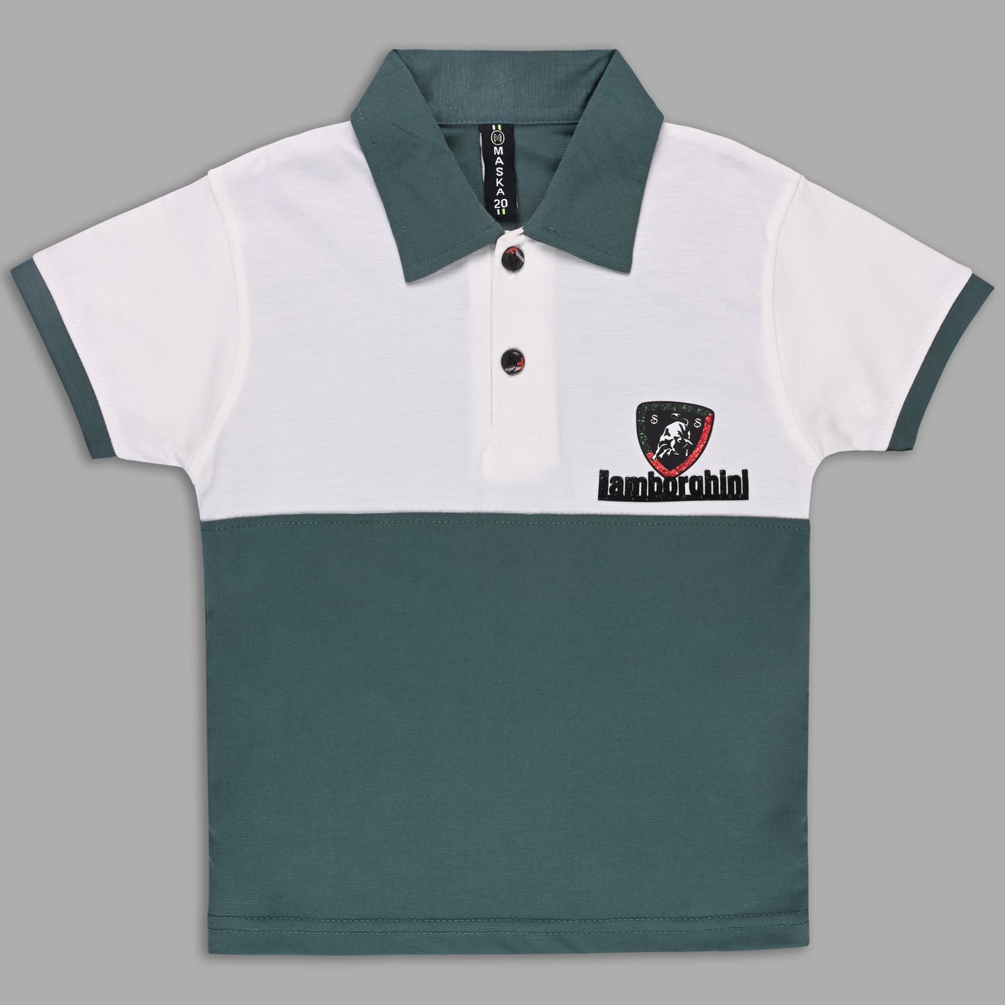 Boys Colorblock Cotton Polo T-shirt with Denim Shorts btp860