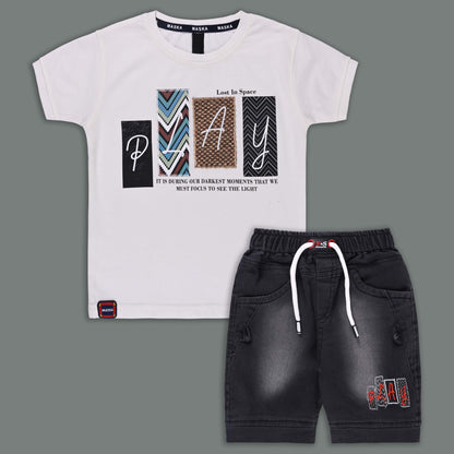 Boys Printed Cotton T-Shirt and Shorts Set