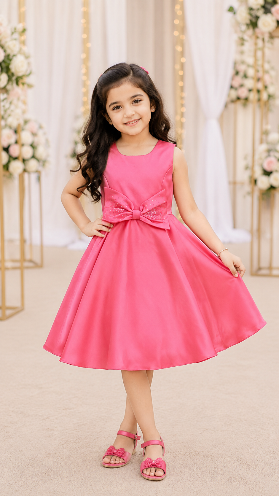 Girls A-line Sleeveless Satin dress