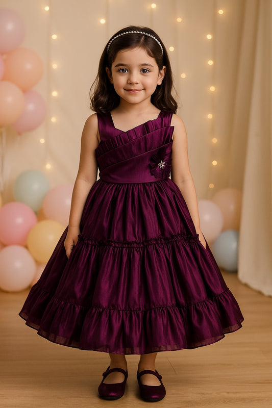 Girls Knee Length Net Floral Party Dress