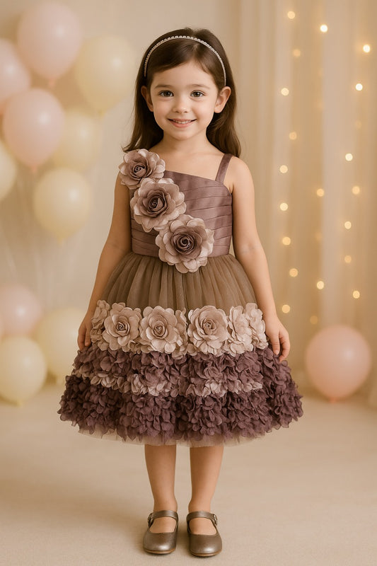 Girls Satin Flower Detailing Net Dress