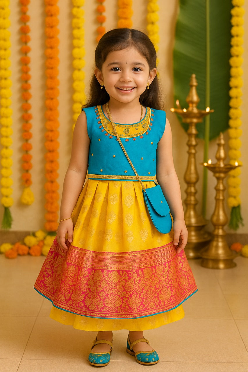 Girls Floral Printed Ethnic Top and Skirt Set