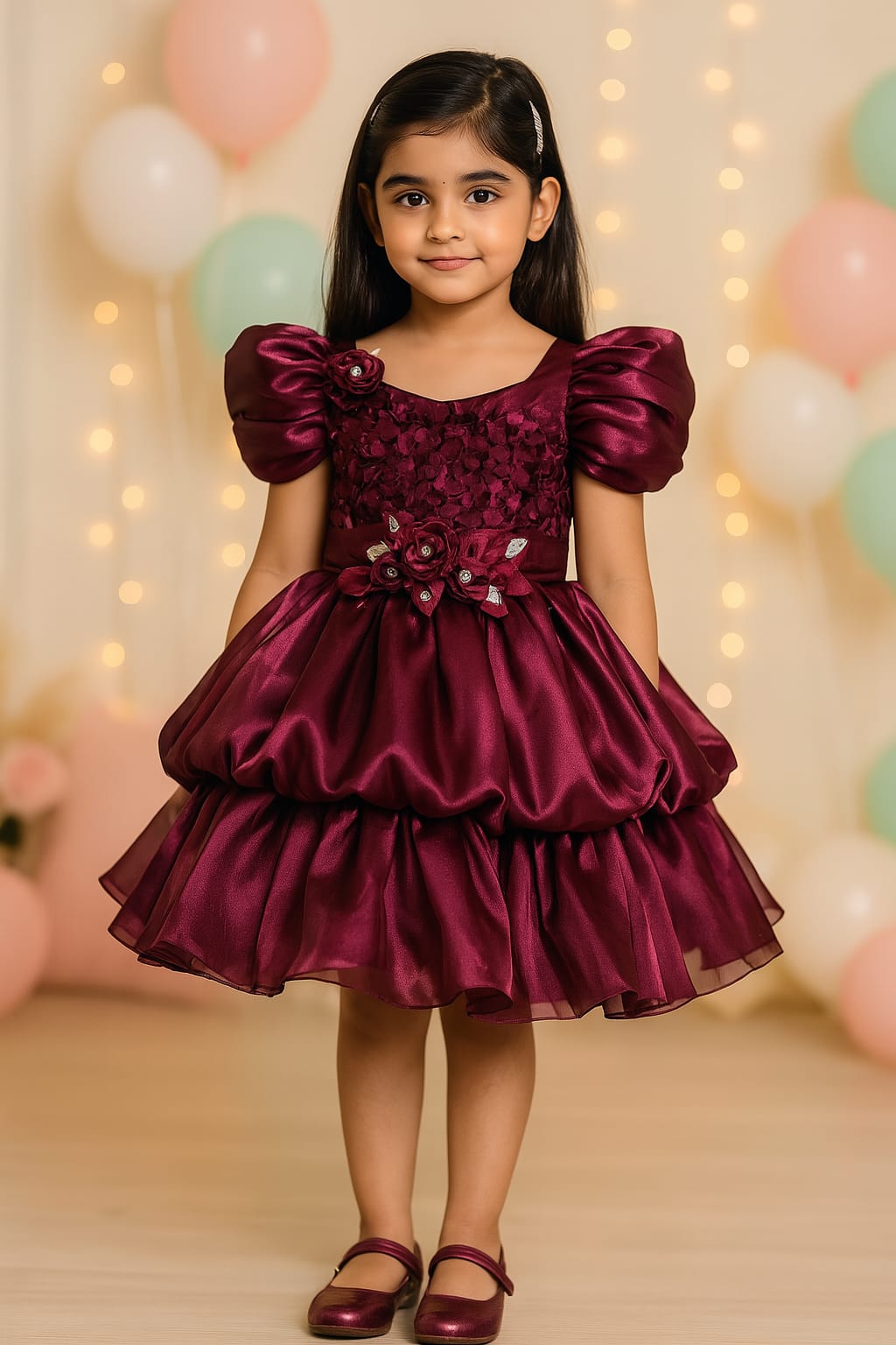 Girls Flower Detail Flared Party Dress - Wish Karo - photo 1