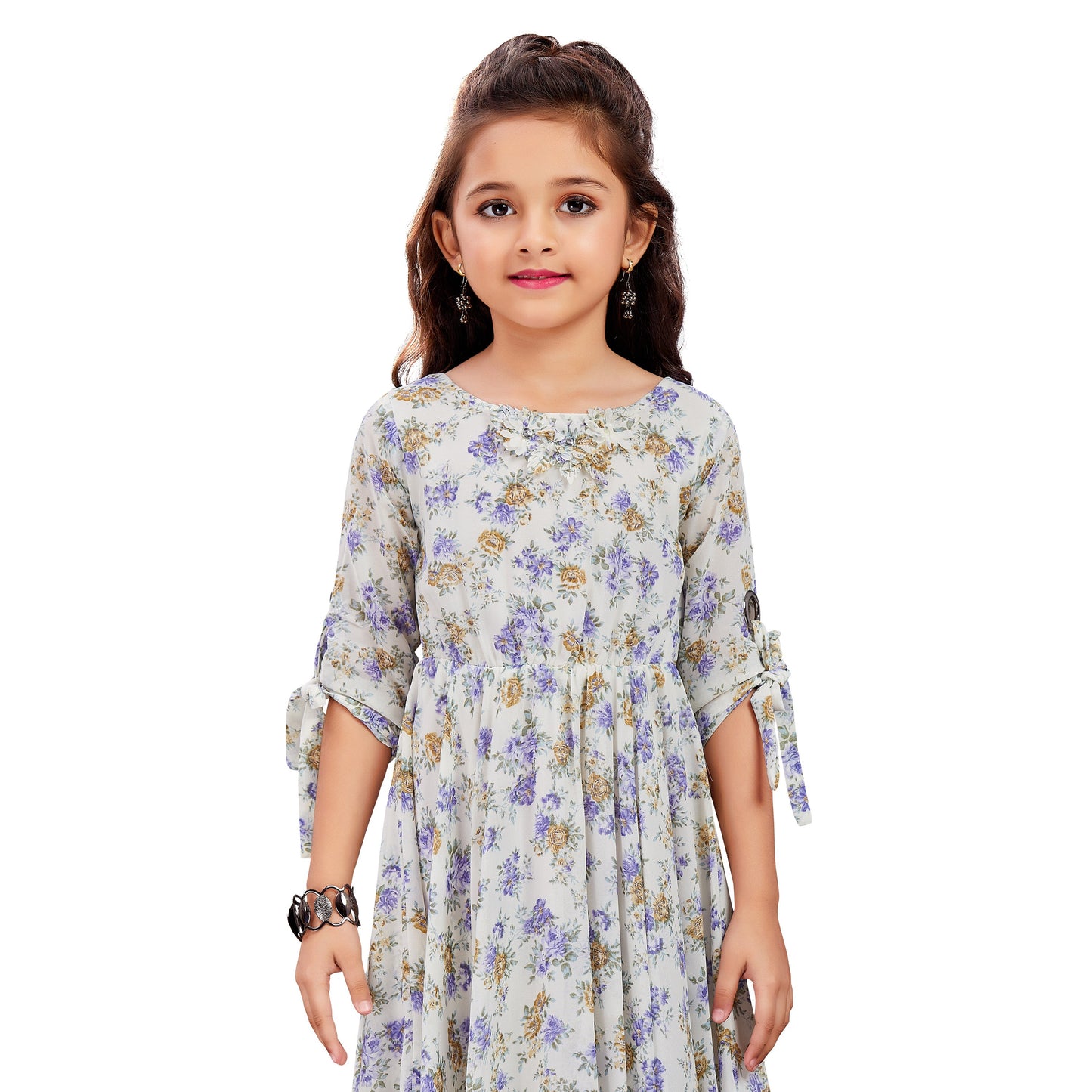 Girls Floral Printed Fit and Flare Dress