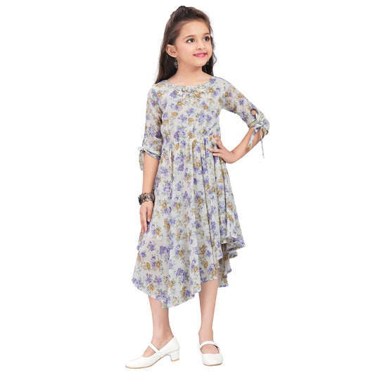 Girls Floral Printed Fit and Flare Dress