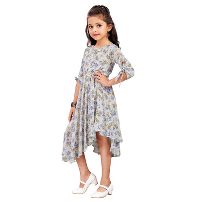 Girls Floral Print 3/4 Sleeve Fit and Flare Frock Dress csl1017