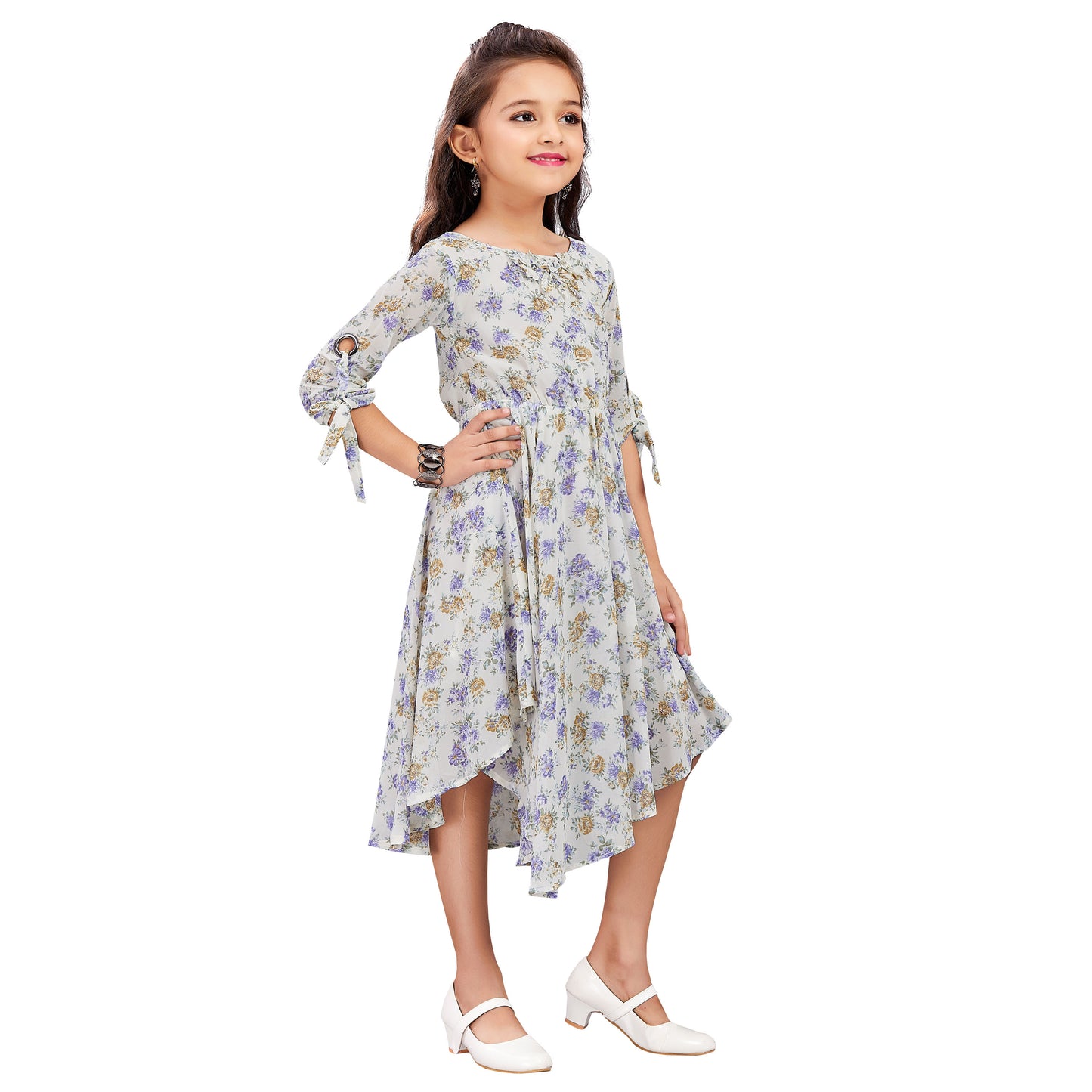 Girls Floral Print 3/4 Sleeve Fit and Flare Frock Dress csl1017