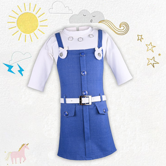 Girls Stylish Top and Dungaree Set with Belt csl1049lb