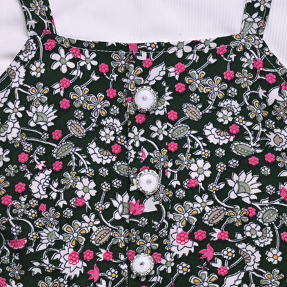 Girls Floral Print Full Sleeve Top and Dungaree Set