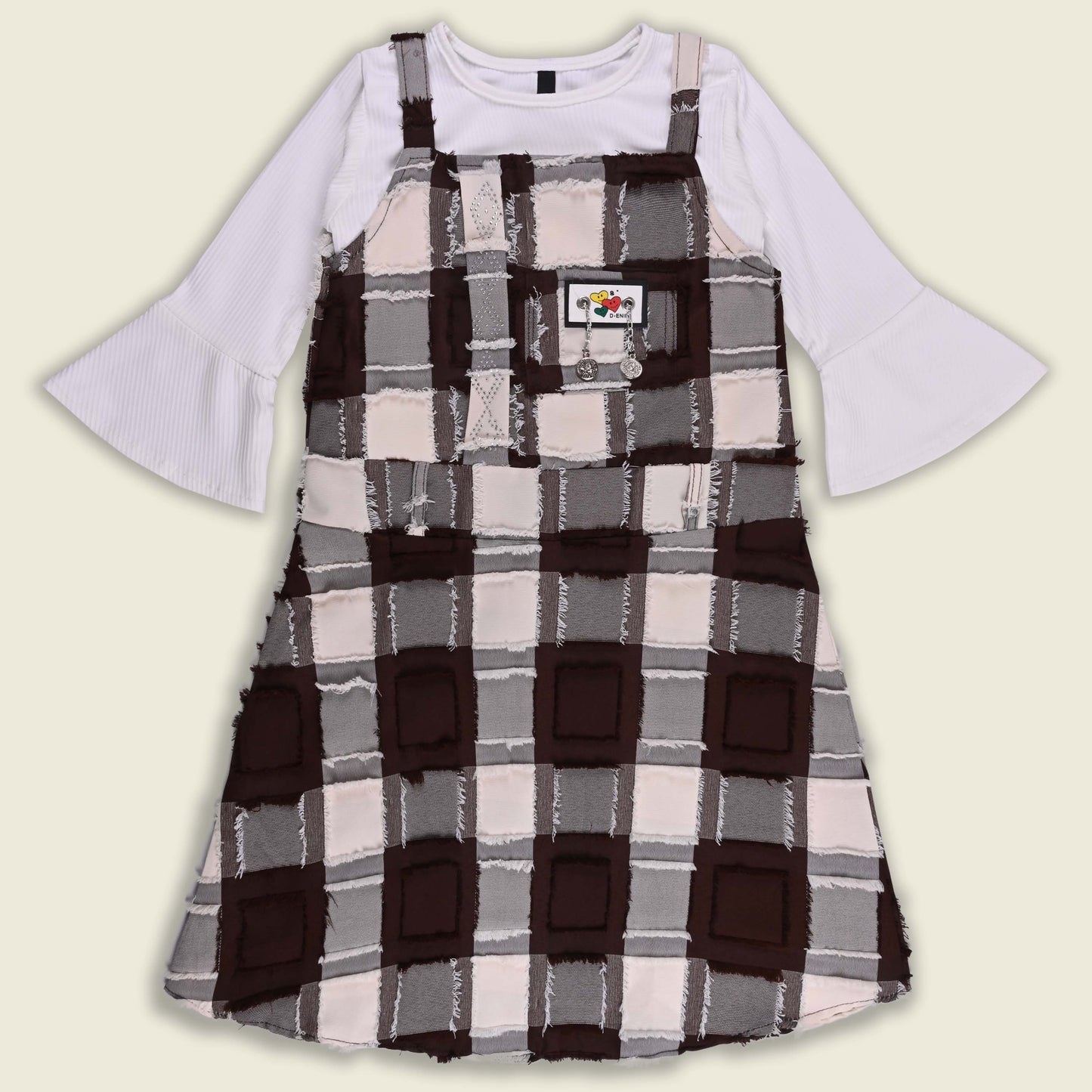 Girls Checkered Texture Flared Top with Dungaree csl1087