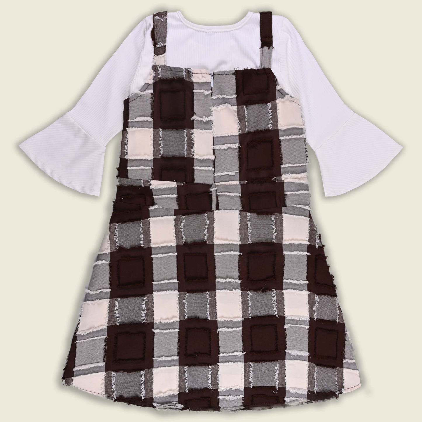 Girls Checkered Texture Flared Top with Dungaree csl1087