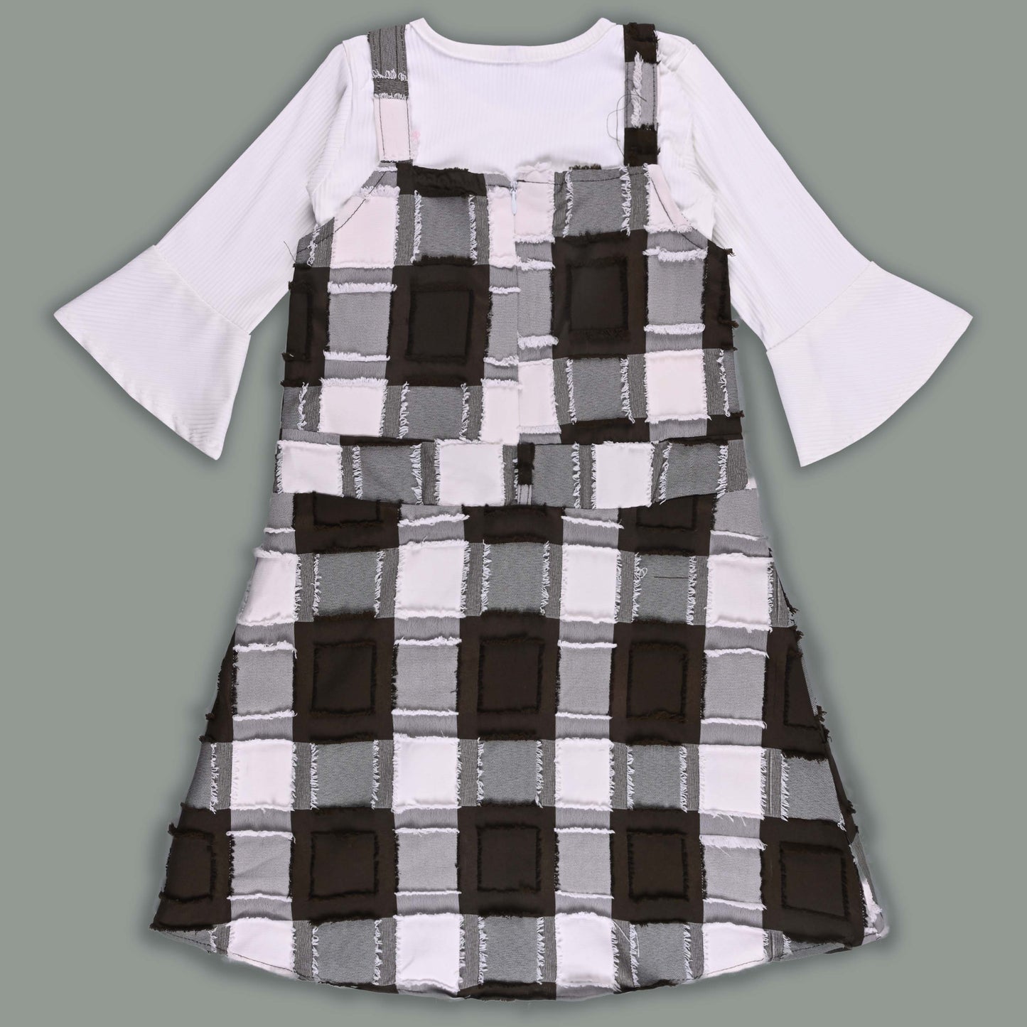 Girls Checkered Texture Flared Top with Dungaree csl1087