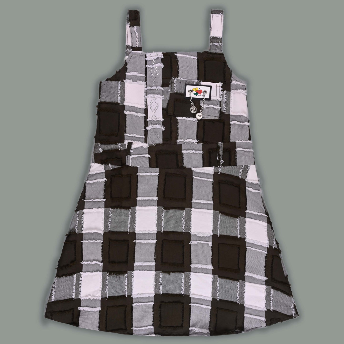 Girls Checkered Texture Flared Top with Dungaree csl1087