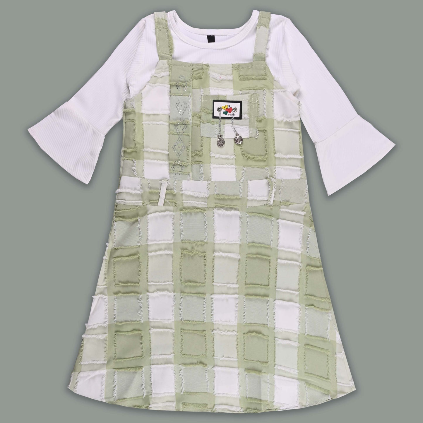Girls Checkered Texture Flared Top with Dungaree csl1087