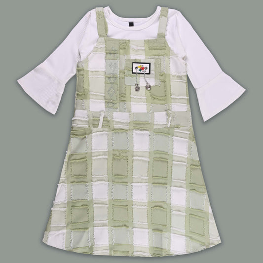 Girls Checkered Texture Flared Top with Dungaree csl1087