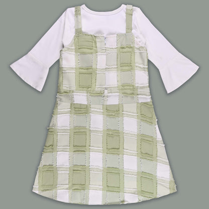 Girls Checkered Texture Flared Top with Dungaree csl1087
