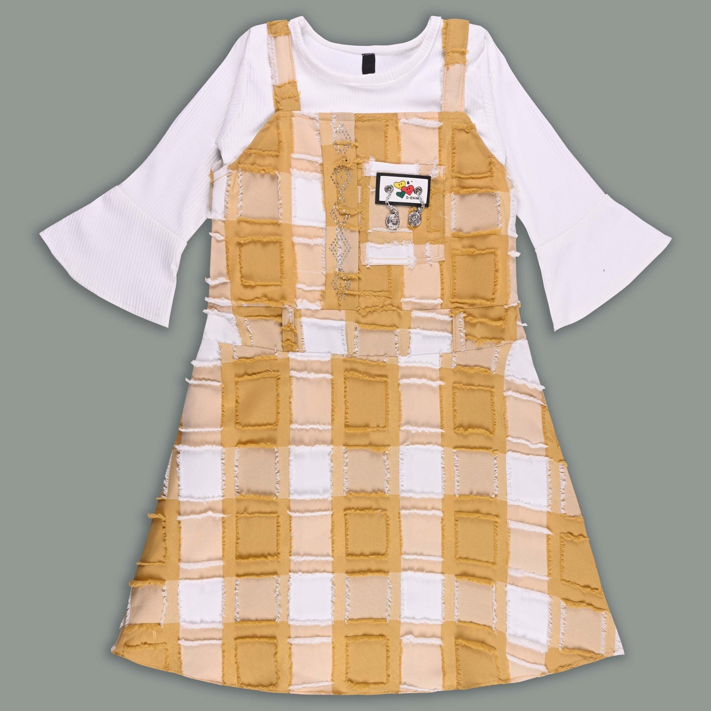 Girls Checkered Texture Flared Top with Dungaree csl1087