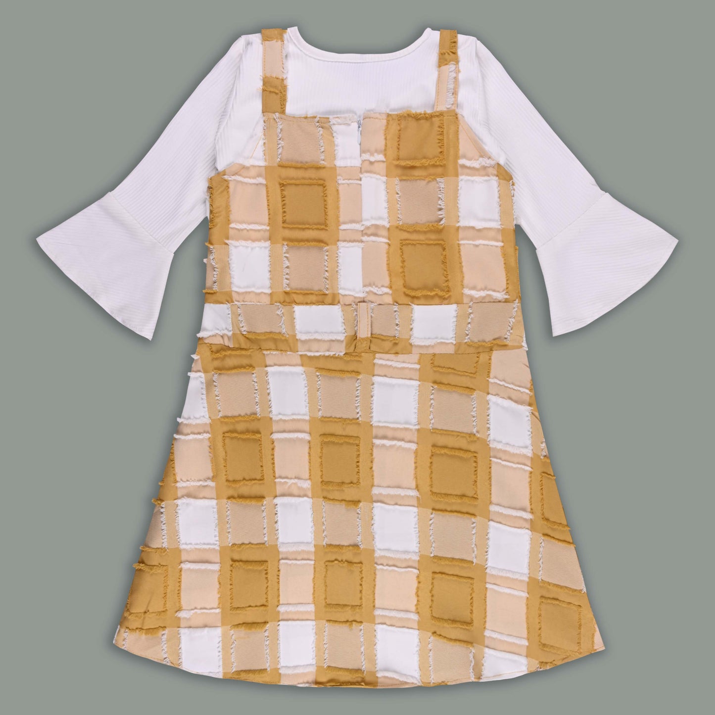 Girls Checkered Texture Flared Top with Dungaree csl1087