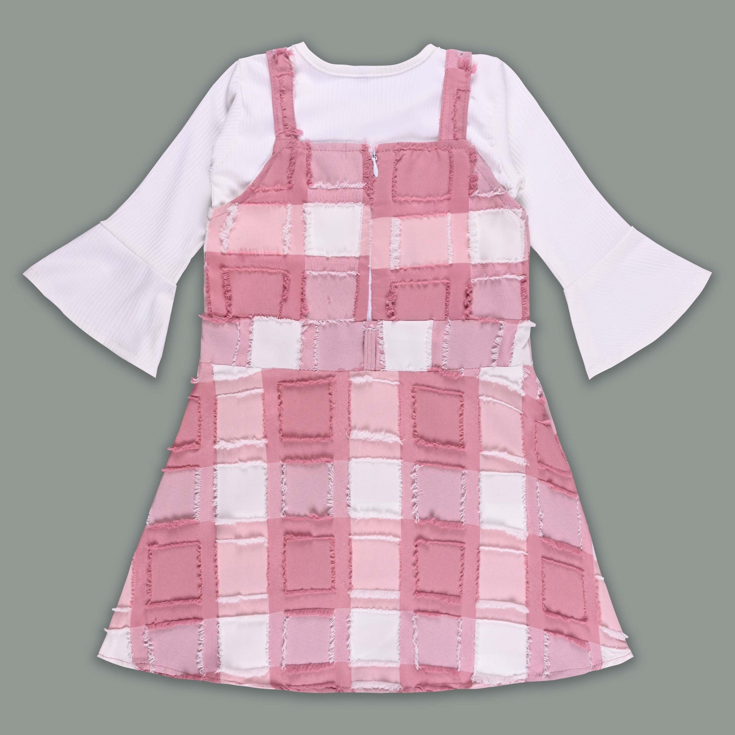 Girls Checkered Texture Flared Top with Dungaree csl1087